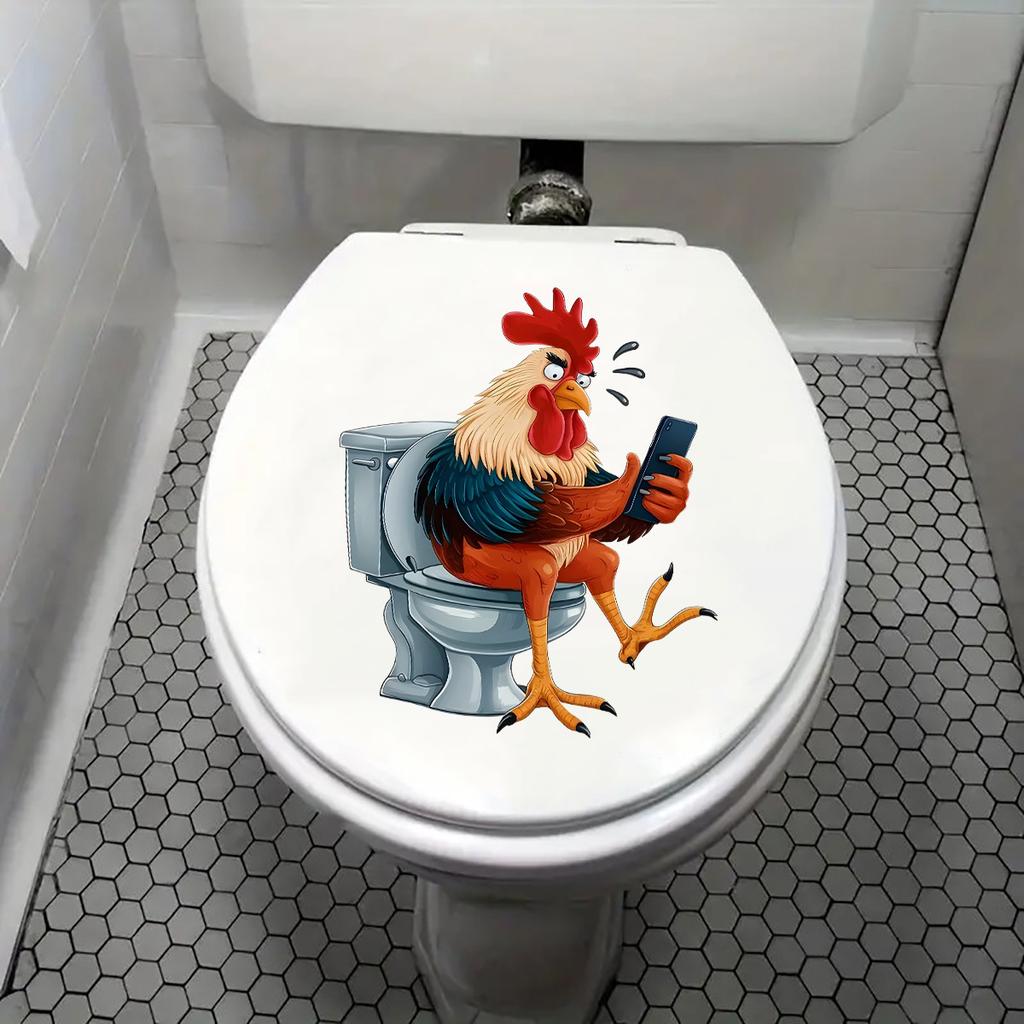 Creative Funny Rooster Bathroom Toilet Lid Sticker Waterproof Self-Adhesive Decoration