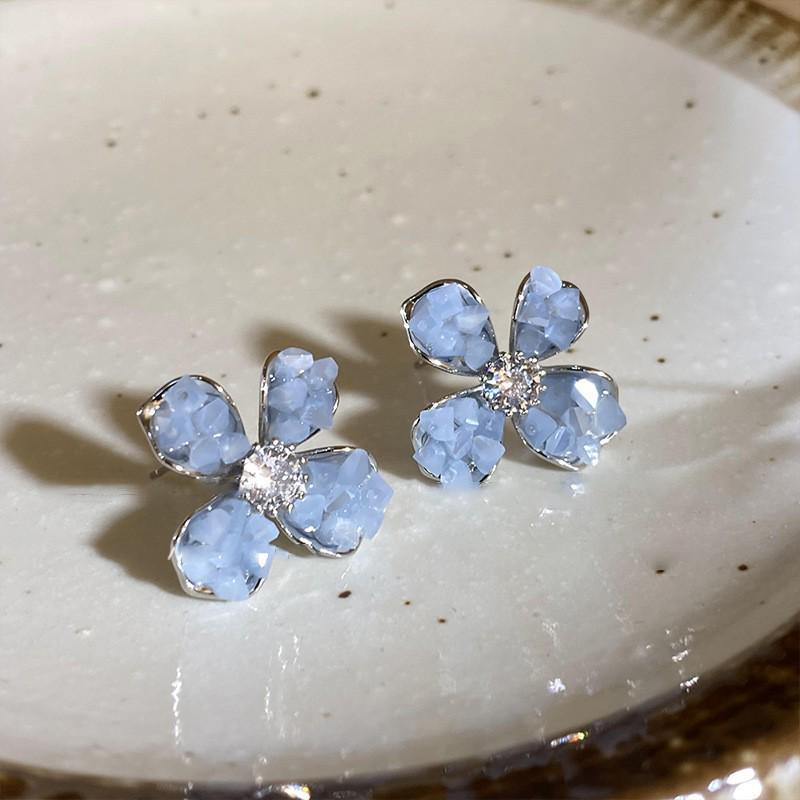 Silver Needle Butterfly Heart Earrings with Blue Gradient Drip - Elegant Autumn/Winter Studs