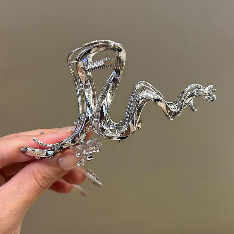 Exquisite Silver Color Crystal Hair Claws Fashion Geometric  LargeMetal Hair Clips Grab Hairpins For Women Girl Hair Accessories