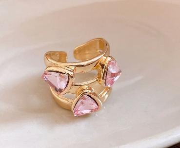 Crystal Inlaid Triangle Adjustable Ring Minimalist Luxury Finger Jewelry for Women
