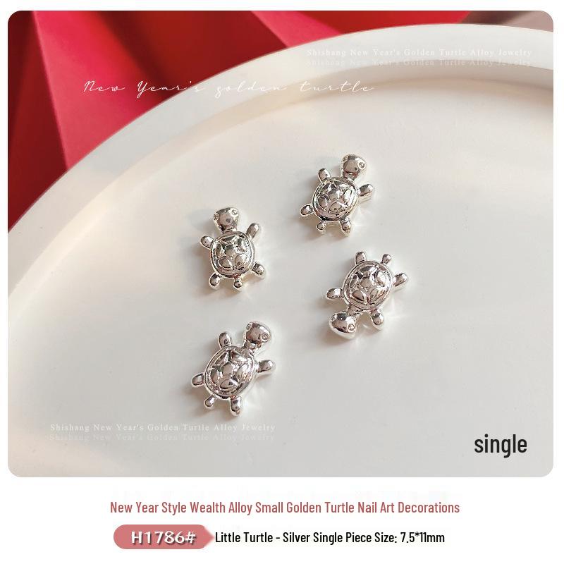 New Year Longevity Turtle Nail Art Silver Rhinestone Decorations - Hot Selling Wearable Accessories
