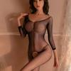 Transparente Bodysuit Women Sexys Lingerie Bodystockings Open Crotch Teddies One Shoulder Long Sleeves Crotchless Mesh Mesh