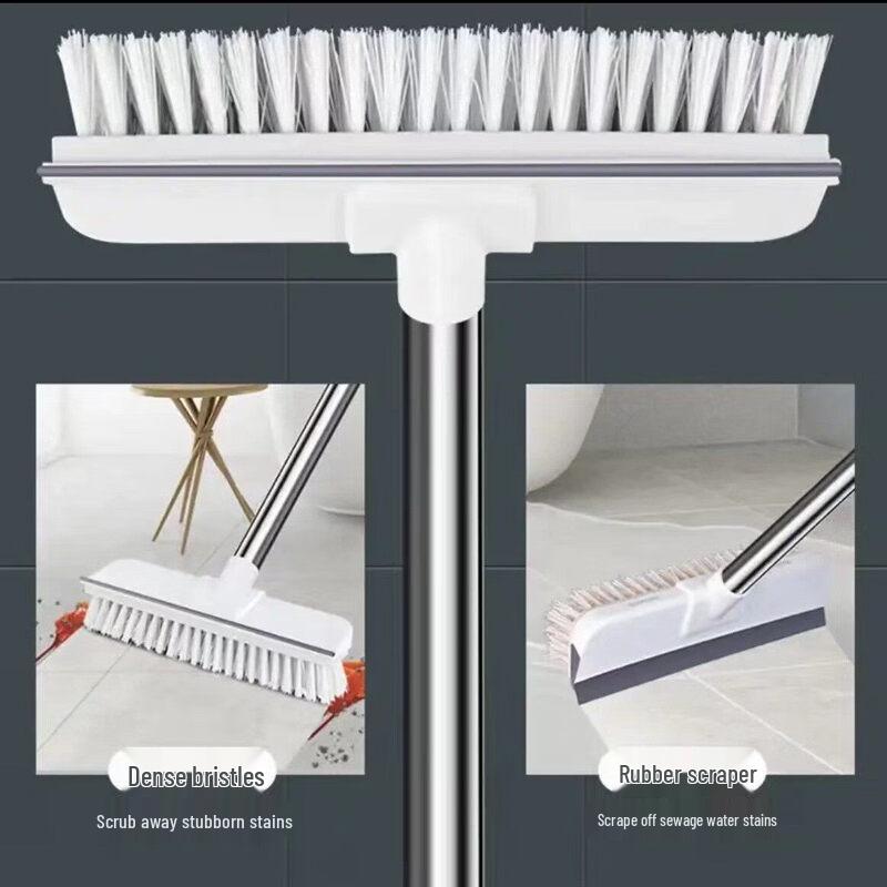 Long Handle 2-in-1 Floor Scrubber and Squeegee