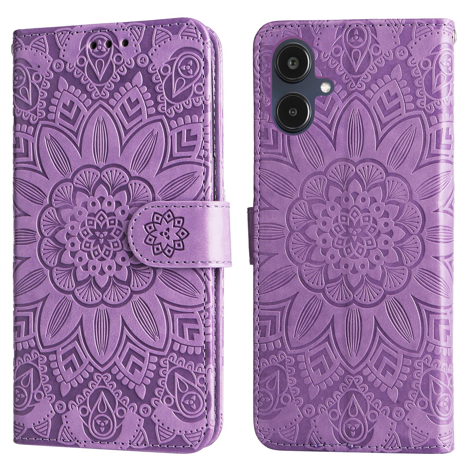 

For Samsung Galaxy A25e Case Sunflower Imprint Leather Wallet Phone Cover Purple