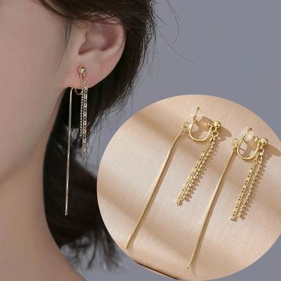 New Fringe Long Earrings Without Piercings Women's Clip On Earrings Zinf Alloy Jewelry