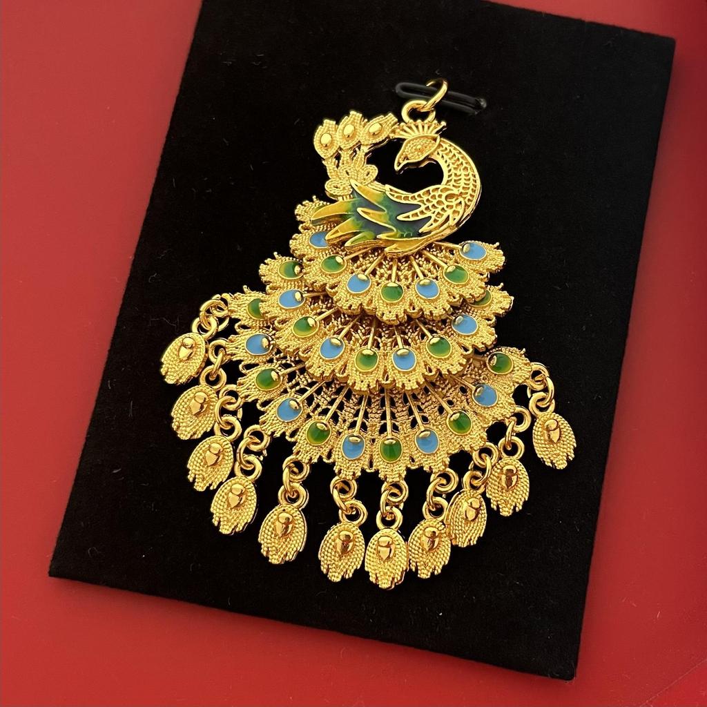 Vintage Ethnic Peacock Pendant Necklace with Enamel and Gold Accents - Retro Phoenix Design