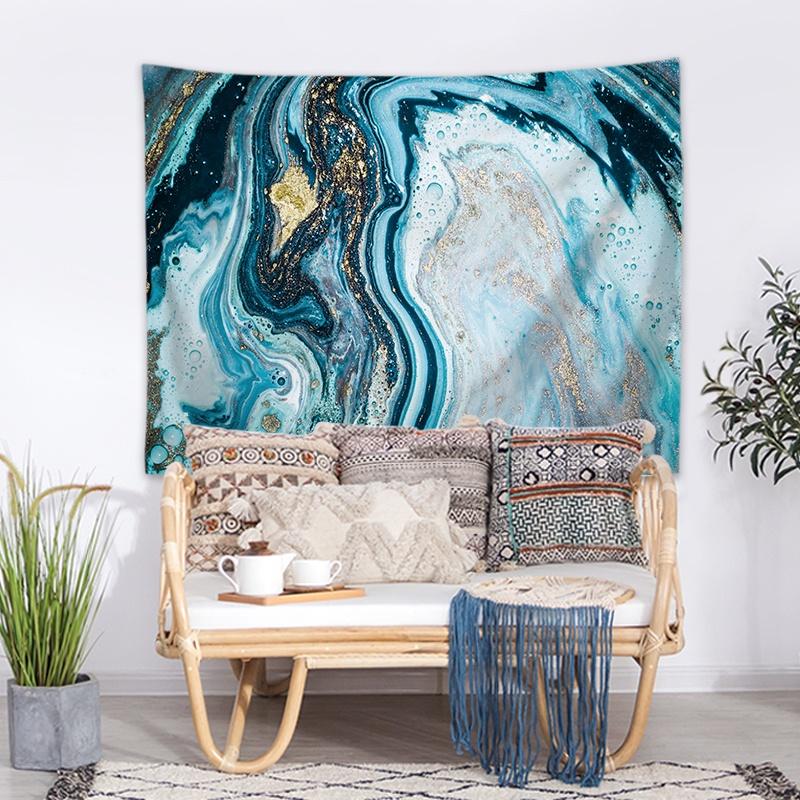Tapestry Quicksand Wall Covering Marble Background Cloth Flow Pattern Decorative  Blue  Living Room  Decoration