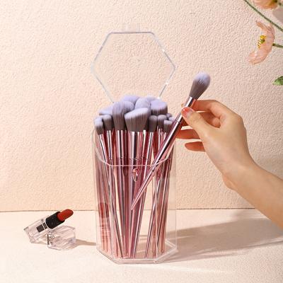 Makeup Brush Storage Box, Simple Transparent Eyebrow Pencil Storage Rack, with Dust Cover, Used for Bathroom and Dressing Table