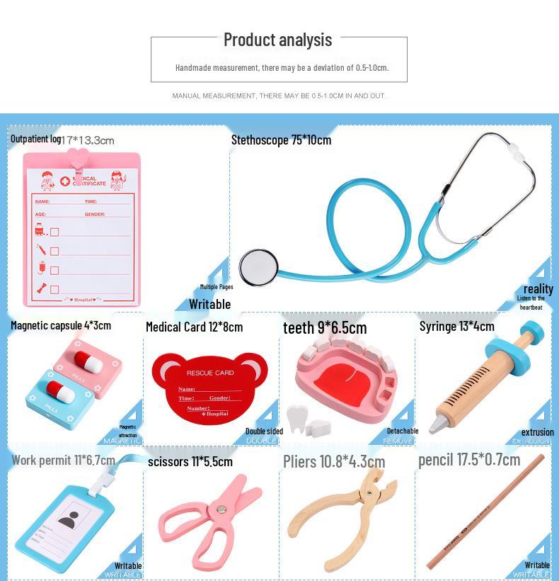 Wooden Toddler Doctor Kit: Nurse Bag Pretend Play Toy Set