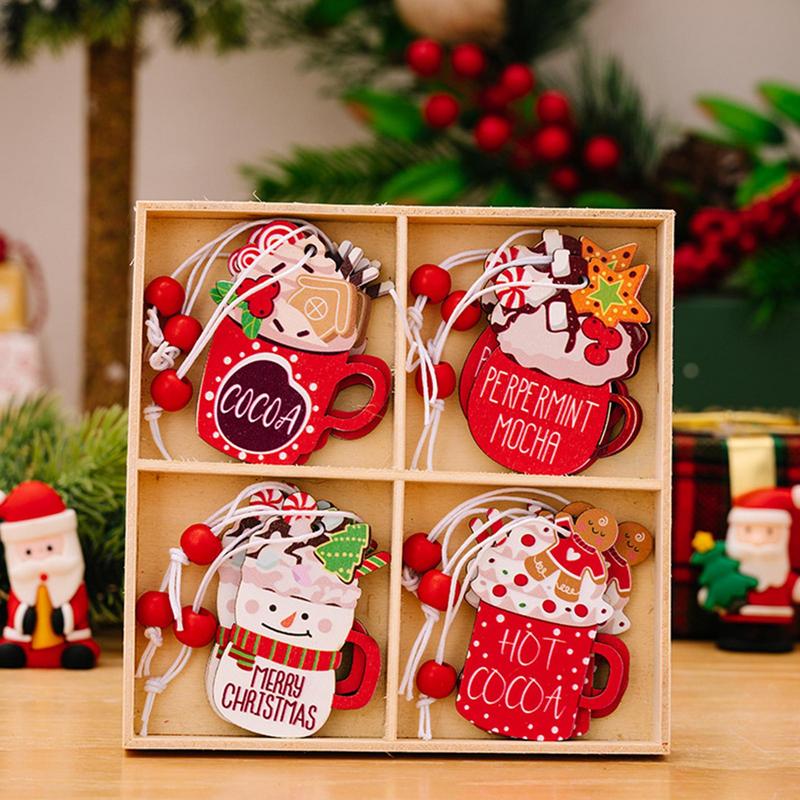 Wooden Christmas Ornaments Snowman Tree Decorations Christmas Gnome Hangable Ornaments Santa Pendant with Rope for Christmas