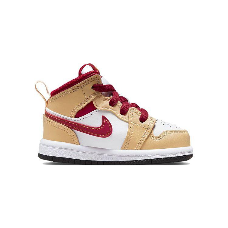 Air Jordan 1 Mid TD Light Curry Cardinal Red Baby Sneakers Brown White-Onyx White 640735-201