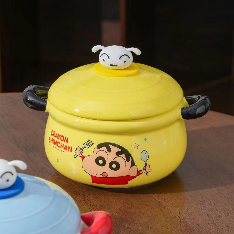 

Crayon Xiaoxin Binaural Instant Noodle Bowl With Lid Dormitory Home Student Doll Ceramic Big Soup Bowl High Value Gift 1100ml