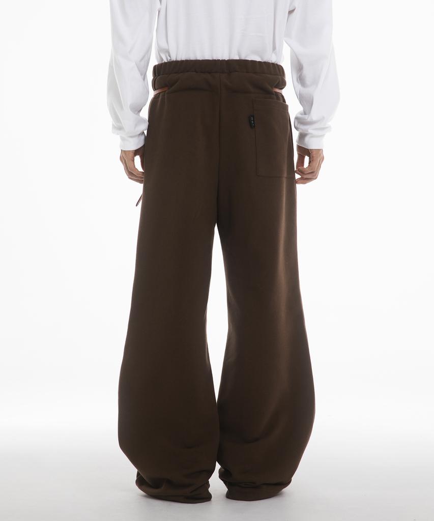 Fanshow (Setup) Pocket Hooded Zipup + Leather Belt Wide Pants- Brown