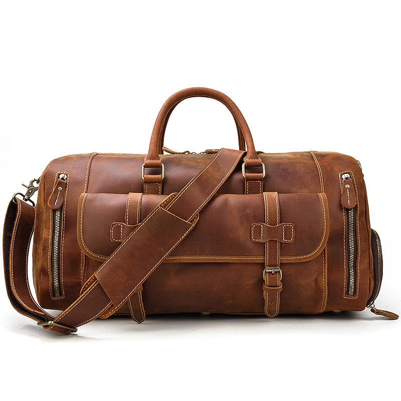 Crazy Horse Leather Travel Bag Men'S Leather Handbag One Shoulder Oblique Span Bag With Shoes Cowhide Luggage