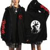 Berserk Anime Hooded Zip-Up Sweatshirt Men Oversized Fleece-Lined Pullover With Drawstring Cap Side Pockets