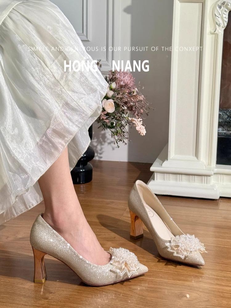 Fashion Bride Wedding Shoes French Main Wedding Dress Two Wear Not Tired Feet 2025 New Versatile High Heels for Women