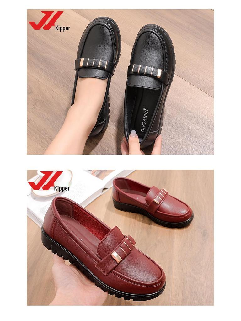 2025 New Spring & Autumn Non-Slip Soft Sole Leather Shoes for Middle-Aged & Elderly Women