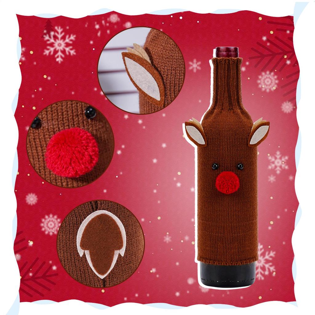 Knitted Santa & Snowman Wine Bottle Covers - Christmas Party Decor