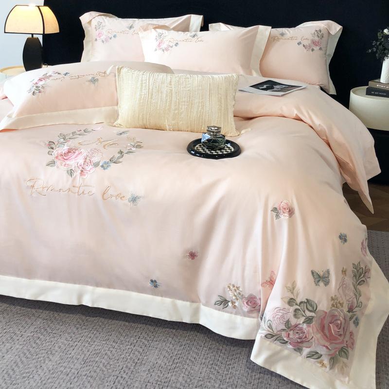 Class A Maternal And Infant Grade 240 Long-Staple Cotton4-Pcs Set Of Pure Cotton Satin Embroidered Quilt Cover, Bed Sheet Skin-Friendly Mattress