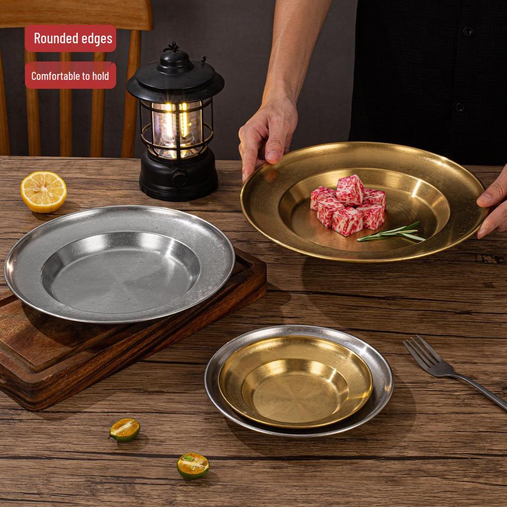 Retro Gold Stainless Steel Western Style Multi-Purpose Plate: Perfect for Pasta, Lobster, Dessert, Snacks, and Dim Sum