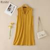 ZANZEA Women Casual Turn Down Collar Solid Color Loose Sleeveless Dress