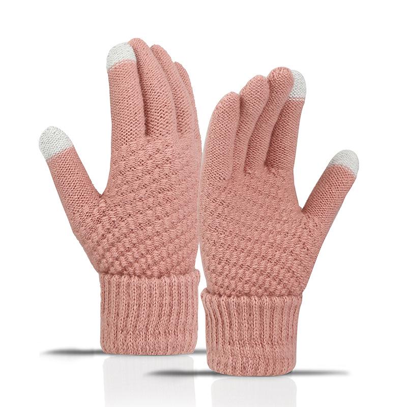 Women's Winter Velvet-Lined Touchscreen Knit Gloves - Cute, Thick, Korean Style, Cold-Proof