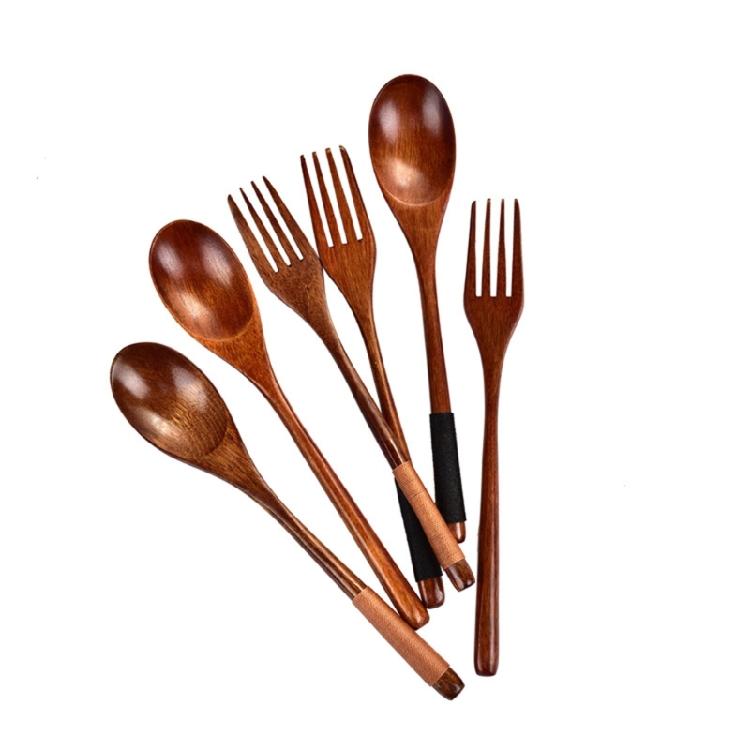 Simple Wooden Spoon Fork Set Long Handle Design For Deep Container Natural Finish Kitchenwares Durable Cooking Utensils