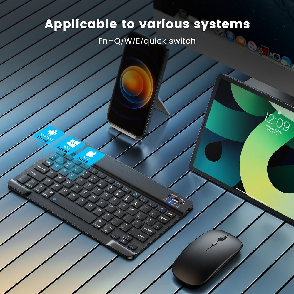 Kabellose Tastatur und Maus Mini Wiederaufladbare Bluetooth-Tastatur mit Maus Russische Tastenkappen Tastatur für PC Telefon Tablet Laptop