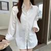 Versatile Loose Fit White Long Sleeve Shirt - Spring/Autumn Korean Style