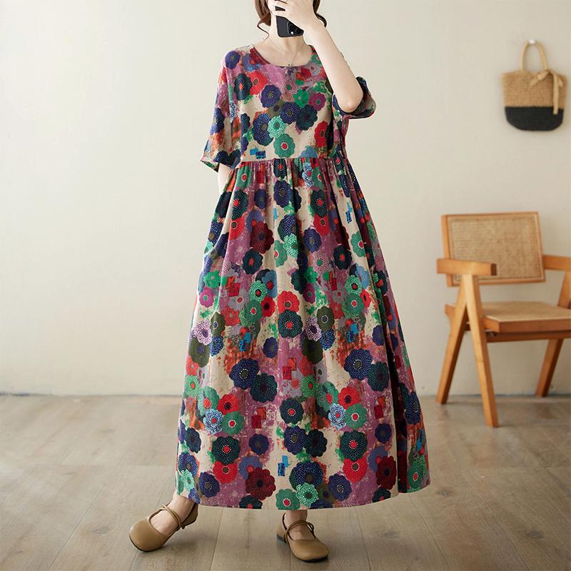 

DIMANAF женское 2024 плюс размер весна лето платье оверсайз стиль пляжное элегантное длинное платье с цветочным принтом свободное платье оверсайз 6702 One Size