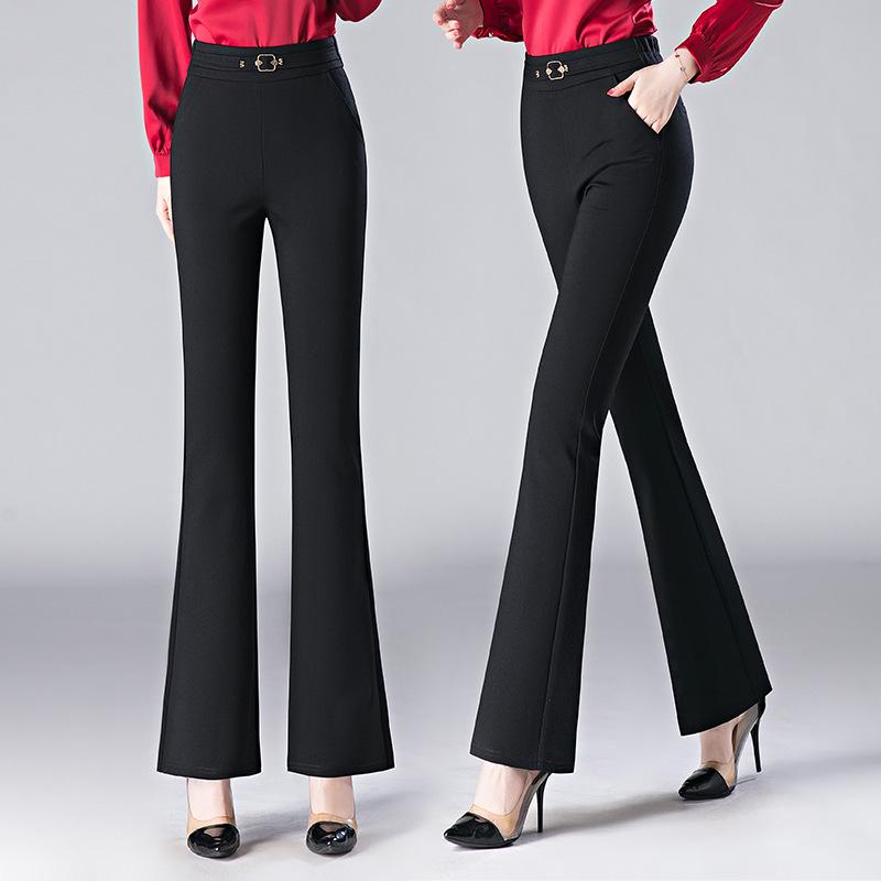 Women's Plus Size Micro-Flare Elastic Waist Trousers: Slimming, Casual Long Pants for Spring and Summer