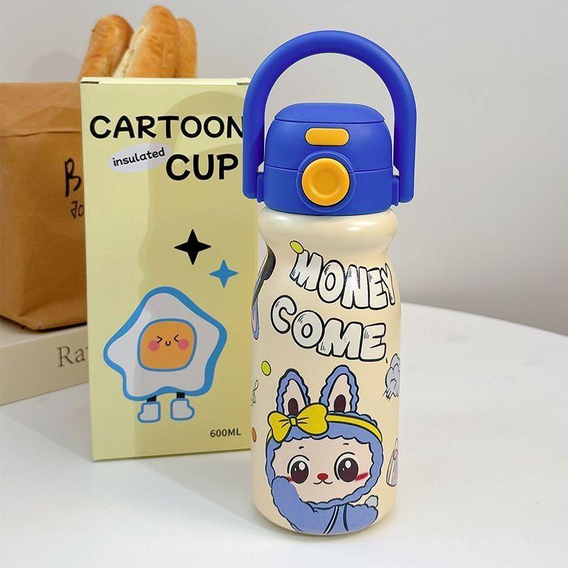Erdbeerpudding-Cartoon-Isolierbecher (600 ml) mit auslaufsicherem Deckel für Kinder und Schüler