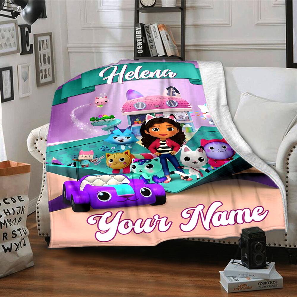 Coperta Personalizzata con Nome Personalità Gabby's Dollhouse Morbida e Calda per Divano, Ufficio, Letto, Viaggio, Pausa Pranzo, Regalo Adatto a Tutte le Stagioni