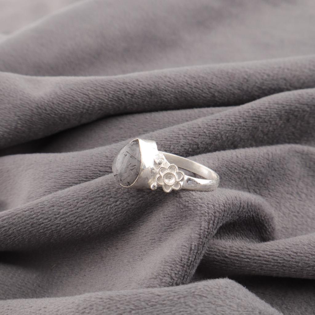 Black Rutile Gemstone 925 Sterling Silver Jewelry Healing Stone Handcrafted Ring RR-59-22