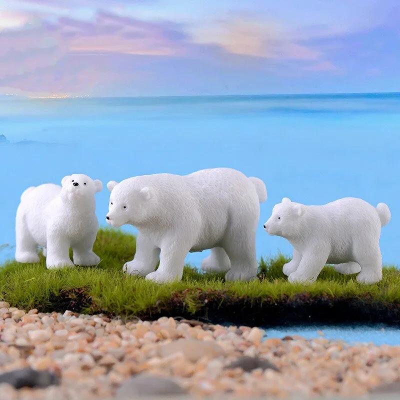 9PCS Cute Resin Polar Bear Miniature Ornaments Landscape Decoration DIY Dollhouse Garden Accessories LS