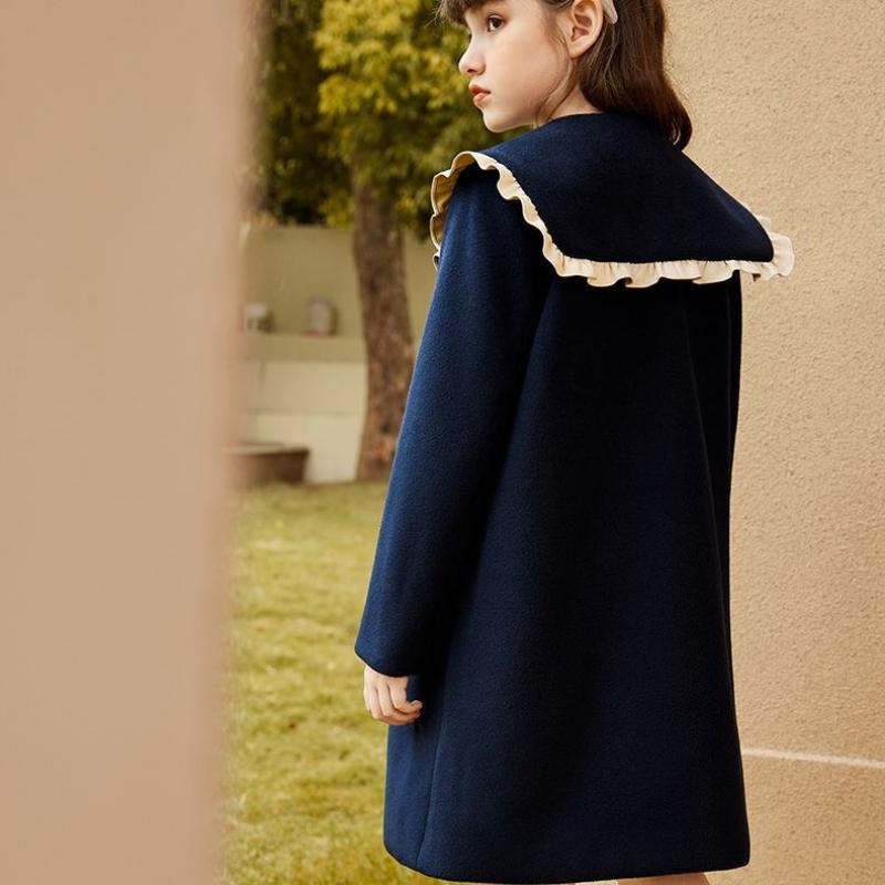 Sweet Woolen Coat for Girls Autumn and Winter, Loose and Thickened Cotton-padded Children's Fashionable Woolen Overcoat