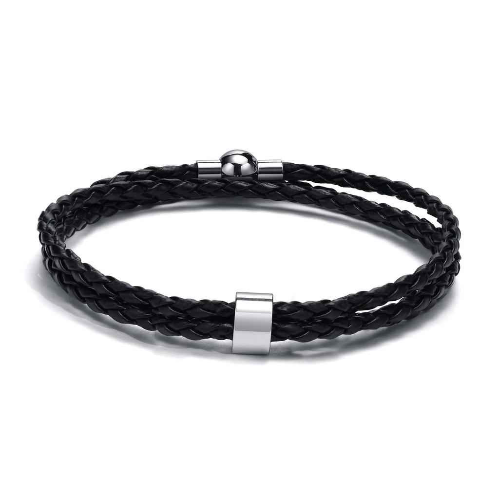 Vnox Free Custom Name Mens Braided Genuine Leather Bracelet Gifts Jewelry,Stainless Steel Beads Charm with Family Names,Dad Gift