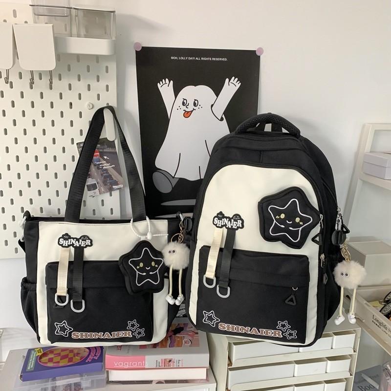 Youthful Style Nylon School Backpack With Color Blocked Cute Letter Star Print For Teens