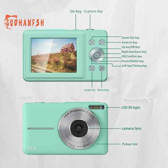 Cameră pentru studenți - 44 mega pixeli, compatibilă HD, anti vibrație, compactă, cameră digitală pentru copii, cameră mică, cadou pentru copii