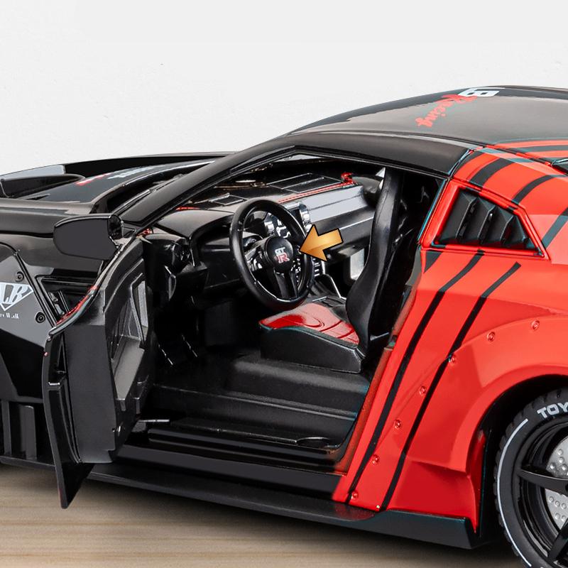 1/24 Nissan GT-R GTR R35 Stop Metalu Samochód Sportowy Model Odlewany Metal Pojazdy Wyścigowe Model Samochodu Dźwięk i Światło Z Spryskiwaniem Zabawka Dla Dzieci Prezent