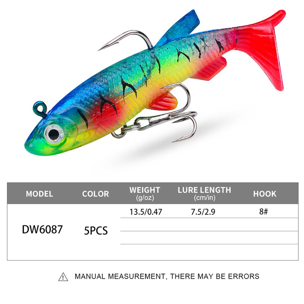 5Pcs Bass Trout Soft Fishing Lures for Freshwater & Saltwater Soft Silicone Squid Fishing Lures Fishing Jig Head Hooks