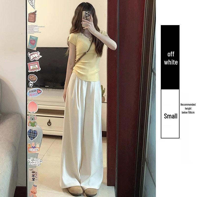 

Women s High Waist Loose Wide-Leg Pants - White Milk Puff, Petite Fit, Spring/Summer/Autumn 2026 Collection S 40-48kg