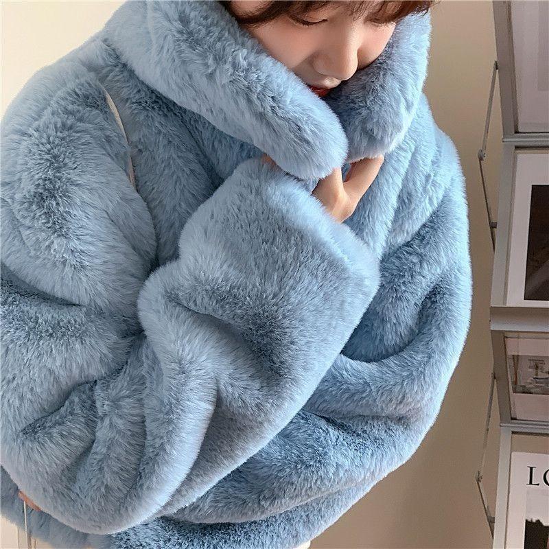 Autumn and winter imitation fur jacket women's short loose lapel artificial rabbit fur jacket thickened fur coat