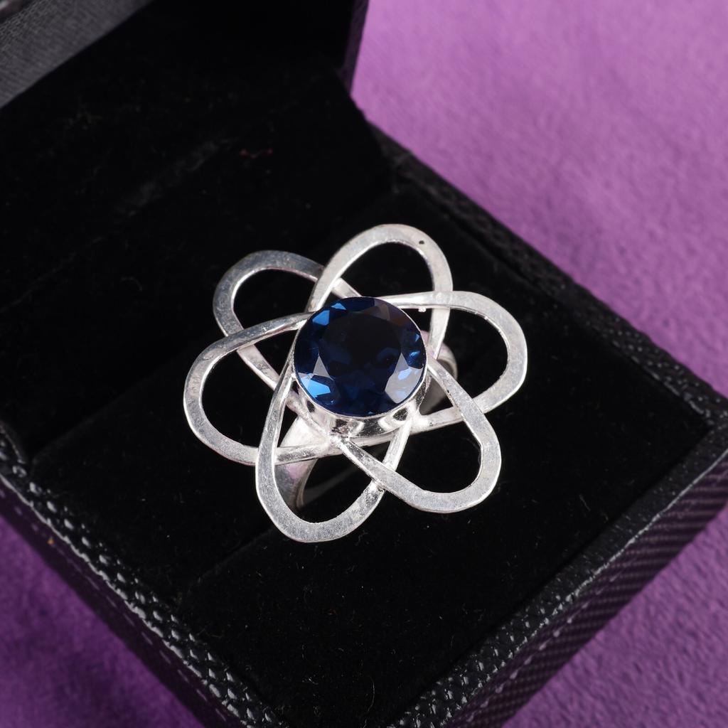 Natural London Blue Topaz Gemstone 925 Sterling Silver Jewelry Handcrafted Ring RR-21-1