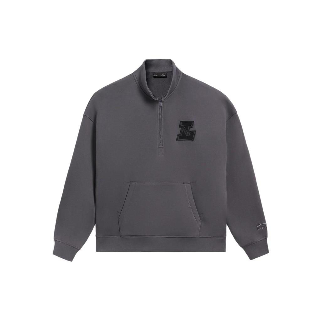 Li-Ning Sports Fashion Series Stand Collar Long Sleeve Pullover Sweatshirt Unisex Tops Earth-Gray AWDSA05-1