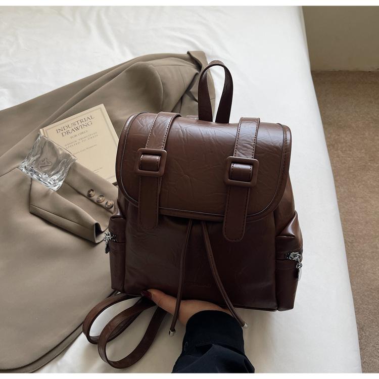 Large Capacity Casual Backpack Women's New College Style Student Schoolbag Simple Leather Travel Backpack