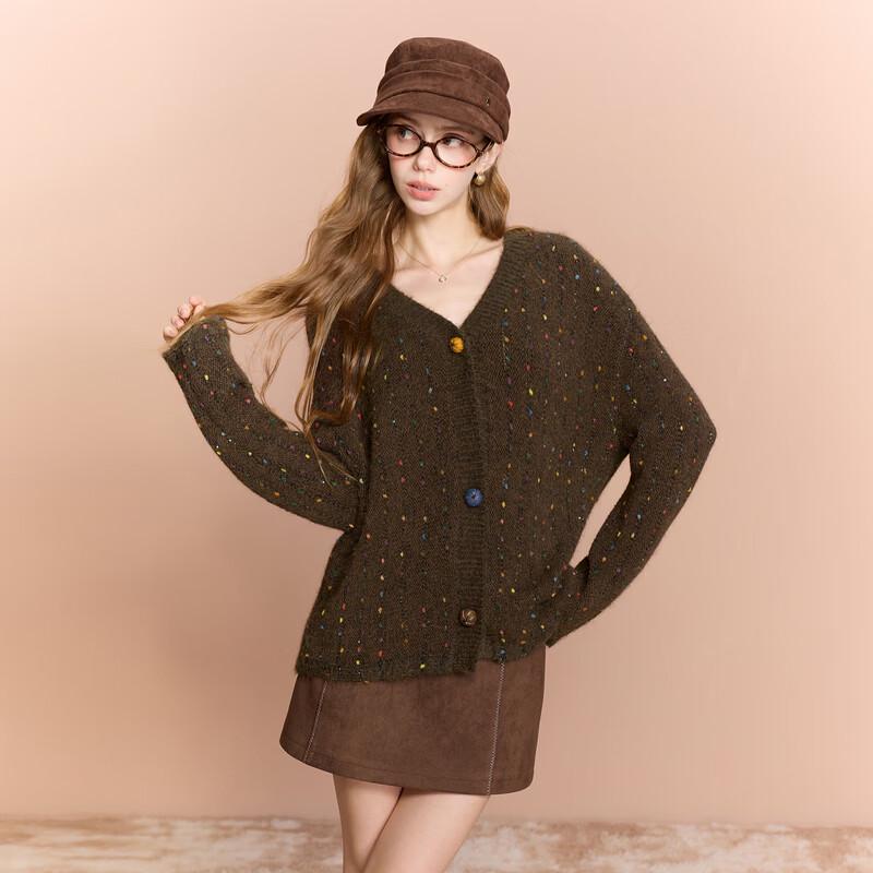 Sancai 2026 Winter Striped V-Neck Knit Cardigan