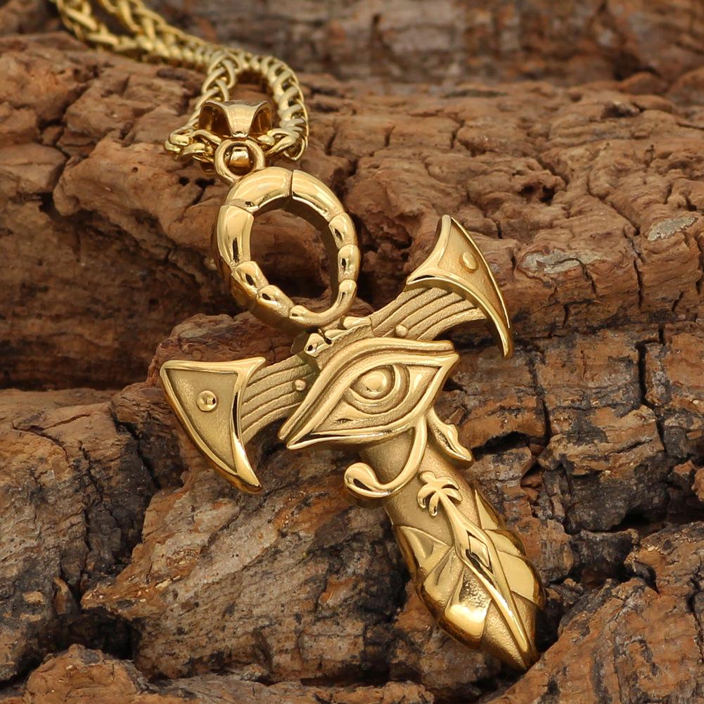 

Ожерелье из нержавеющей стали + кулон с крестом в виде глаза Гора + украшения в стиле хип-хоп не выцветают и не вызывают аллергии