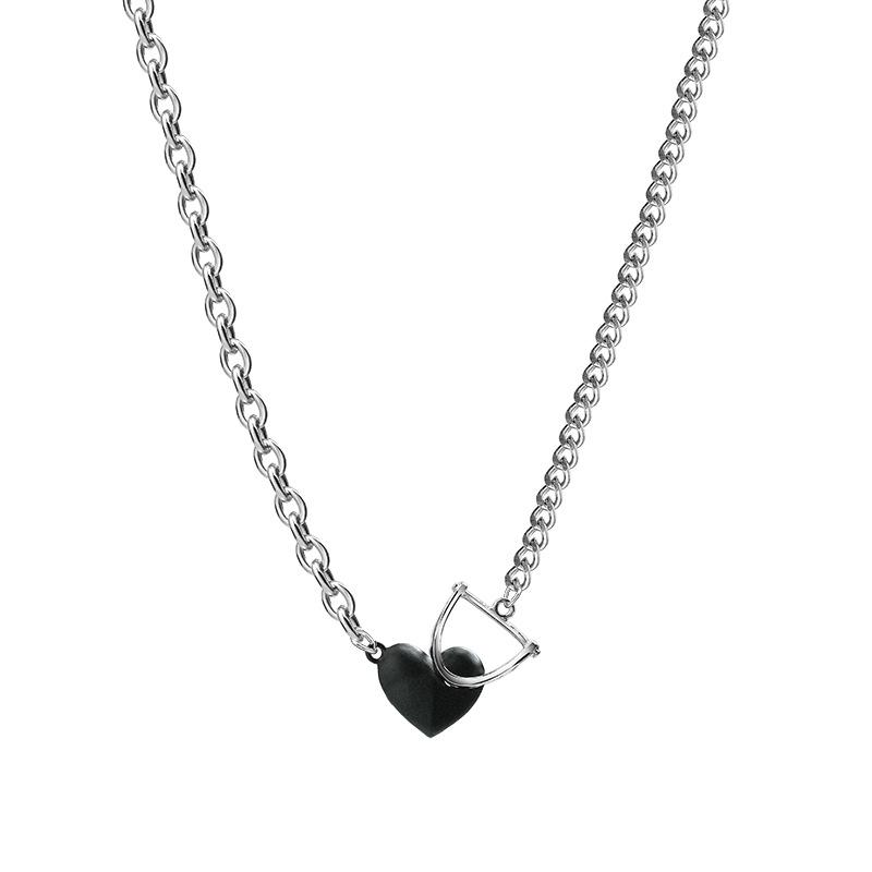 Black Love Asymmetrical Necklace ins Hip Hop Design Sense Premium Titanium Steel Necklace Men s Accessories Tide