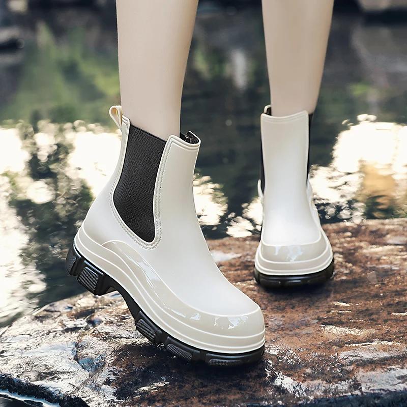 Fashion Rain Boots for Women Fashionable Short-Tube Waterproof Shoes for Outer Wea New Mid-Tube Chelsea Waterproof Anti-Slip Rain Boot